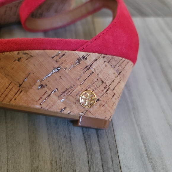 Tory Burch Savannah Red Suede Cork Wedge Sandal Slingback 8M - Picture 7 of 7